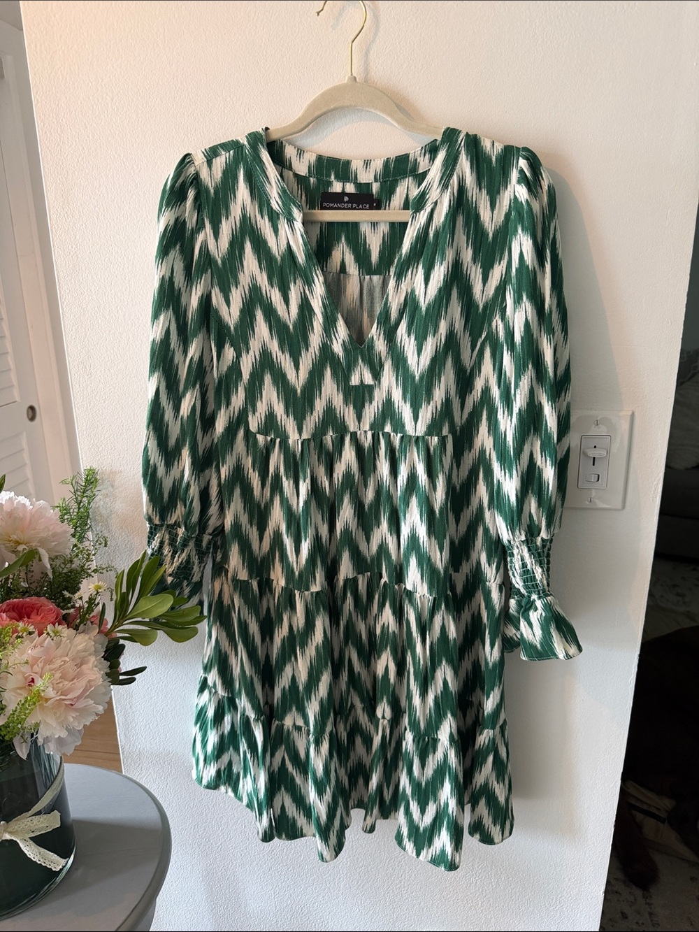 Pomander Place Green and White Ikat Mini Dress